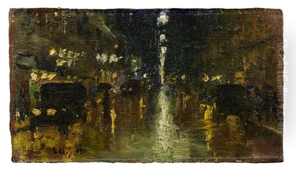 Nachtliche Strasenszene (leipziger Strase?), Berlin Oil Painting by Lesser Ury