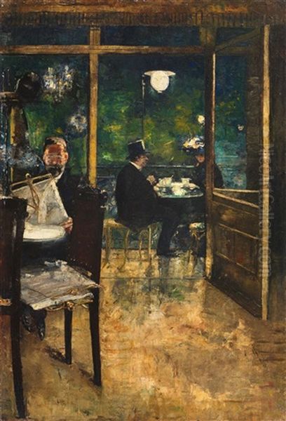 Im Cafe Bauer, Berlin Oil Painting by Lesser Ury