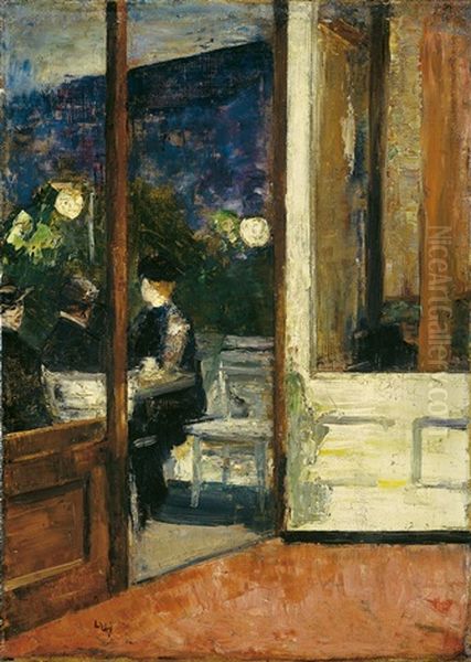 Cafe Bauer Oil Painting by Lesser Ury