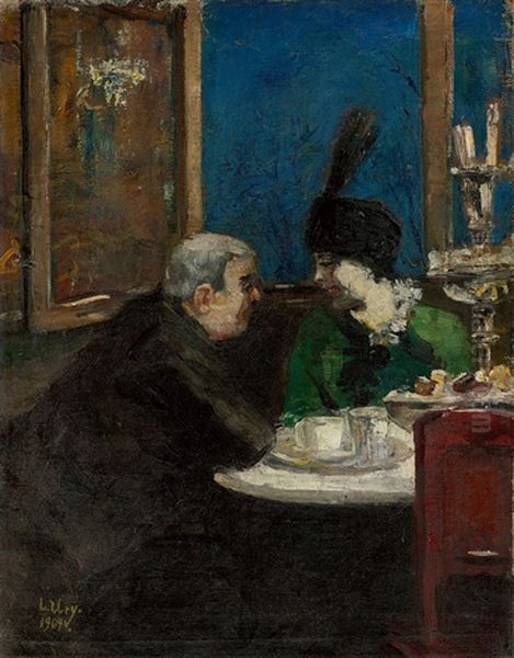 Im Cafe Victoria, Berlin Oil Painting by Lesser Ury