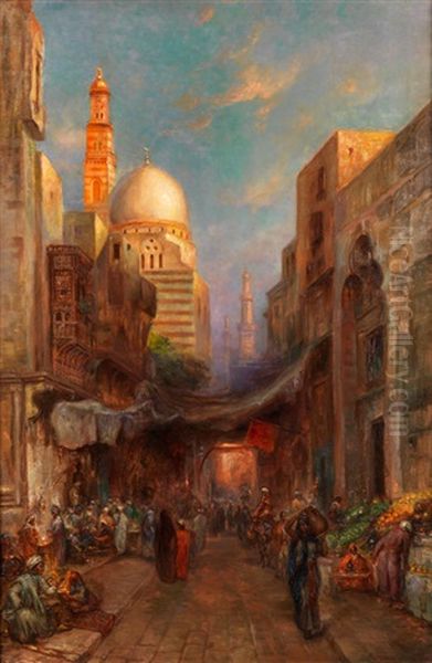 Strassenmarkt In Kairo Oil Painting by Max Usadel