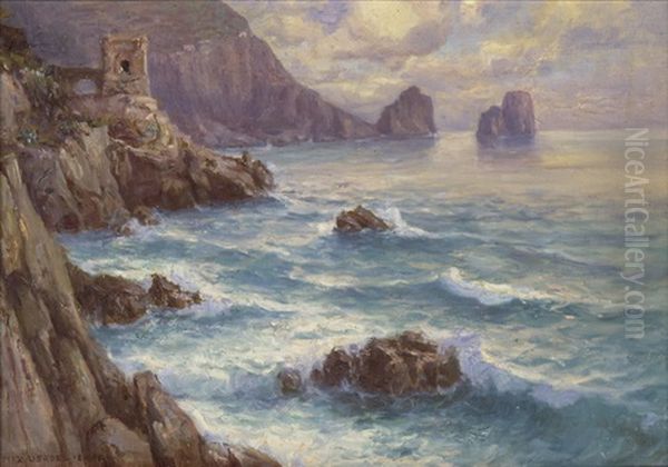 Capri. Blick Auf Die Kuste Und Das Meer Oil Painting by Max Usadel