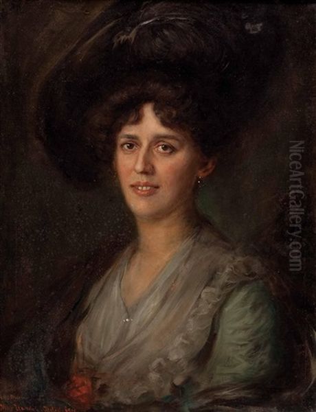 Portrait Einer Dame (maria) Mit Hut Oil Painting by Max Usadel