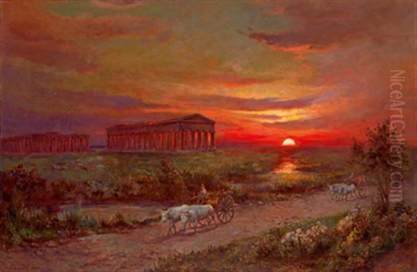 Blick Auf Den Tempel Von Paestum Oil Painting by Max Usadel