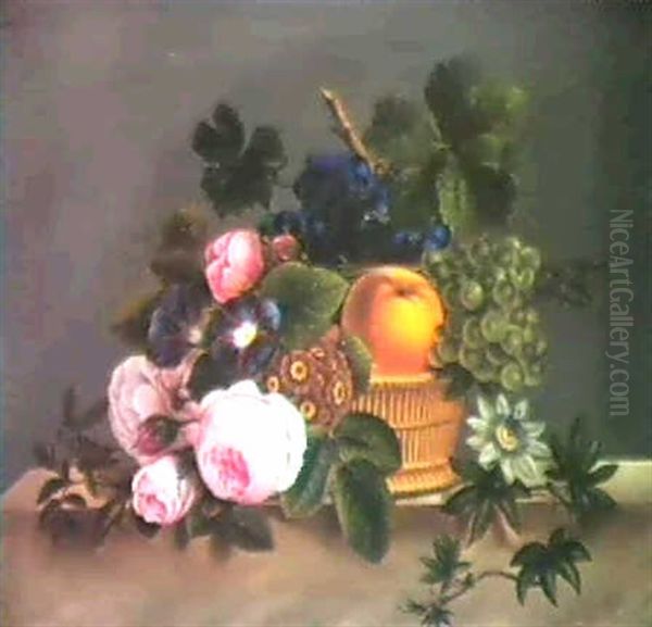 Kurv Med Frugter Og Blomster Oil Painting by I. L. Ussing