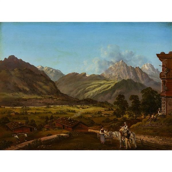 Munster Im Wallis Oil Painting by Hans Konrad Usteri