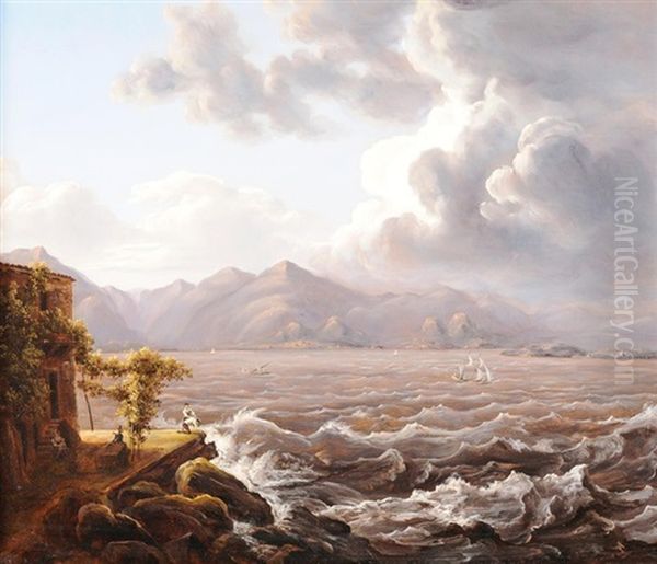 Italienische Kustenlandschaft Bei Aufkommendem Sturm Oil Painting by Hans Konrad Usteri