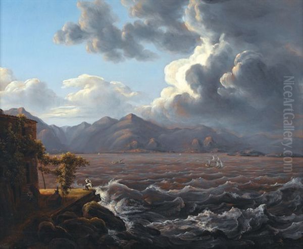 Italienische Kustenlandschaft Bei Aufkommendem Sturm Oil Painting by Hans Konrad Usteri