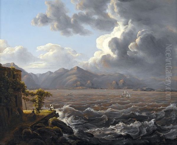 Italienische Kustenlandschaft Bei Aufkommendem Sturm Oil Painting by Hans Konrad Usteri