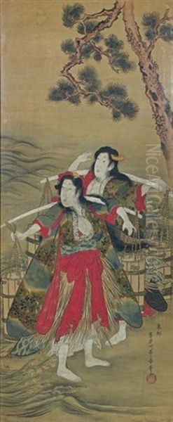 Deux Porteuses D'eau Oil Painting by Kitagawa Utamaro II