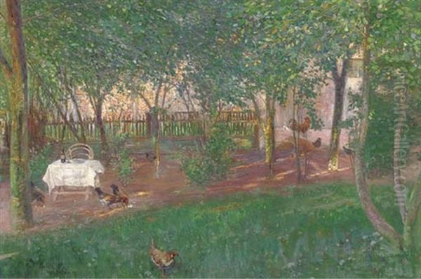 Poultry In A Garden Oil Painting by Max Uth