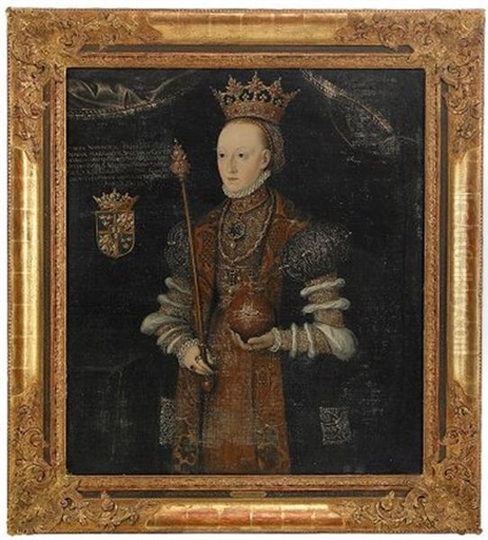 Portratt Av Margareta Leijonhufvud Ikladd Ymningt Broderad Och Parlbestrodd Drakt Barande Riksregalierna Oil Painting by Johan Baptista van Uther