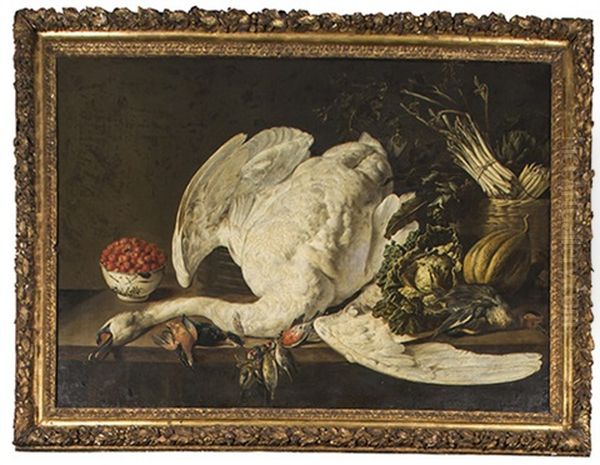 Nature Morte Au Cygne Sur Un Entablement Oil Painting by Adriaen van Utrecht