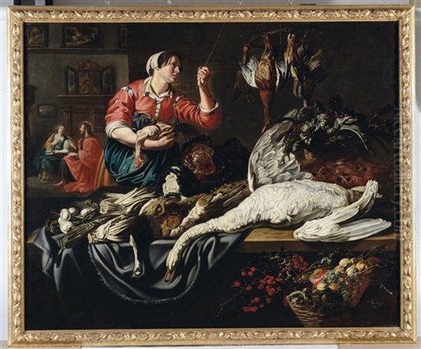 Scena Di Cucina Con Cristo Nella Casa Di Marta E Maria Oil Painting by Adriaen van Utrecht