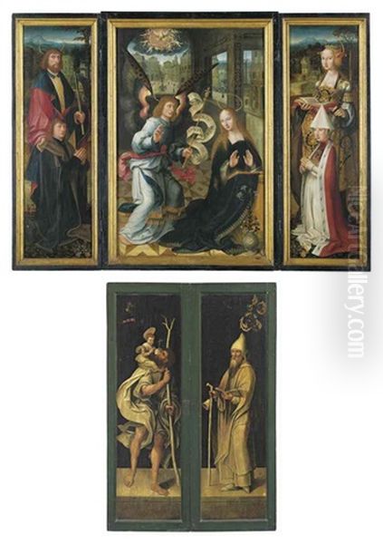 The Annunciation (triptych) Oil Painting by Jacob van Utrecht