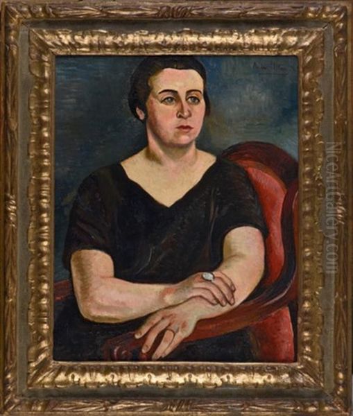 Portrait De Madame Germaine Eisenmann (1894-1970), Artiste Peintre, 1922 Oil Painting by Andre Utter