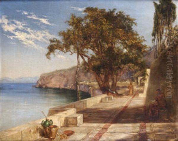 Figures On A Coastal Promenade In The Bay Of Naples Oil Painting by Thomas Uwins