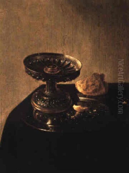 Still Life With A 'hans In The Cellar,' A Pewter Plate And Bread Oil Painting by Jan Jansz Uyl the Elder