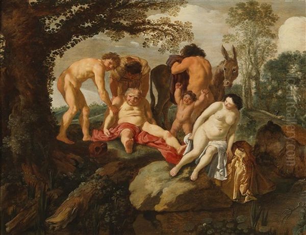 The Drunken Silenus With The Phrygian Peasants Oil Painting by Moyses van Uytenbroeck