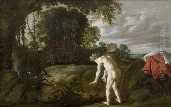 Narcissus Oil Painting by Moyses van Uytenbroeck