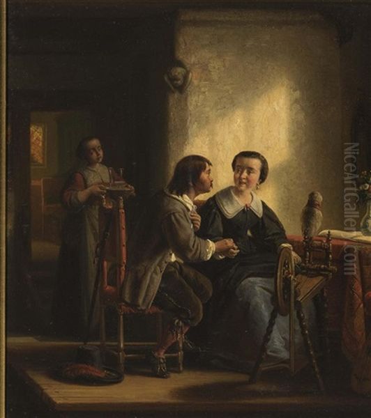 Dutch Interior Scene With Figures Oil Painting by Johannes Christoffel Vaarberg