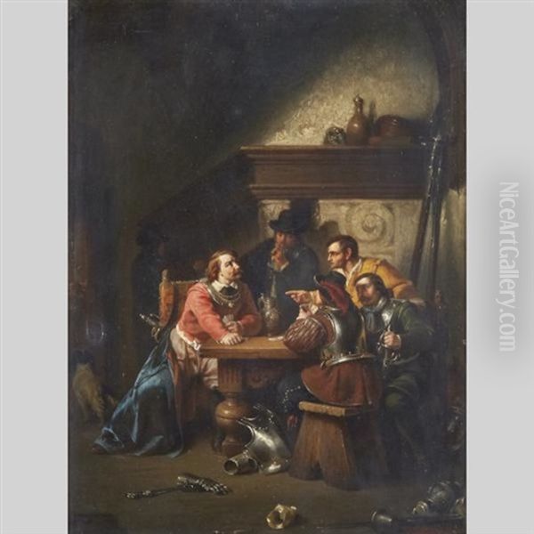 Cavaliers In Discussion Oil Painting by Johannes Christoffel Vaarberg