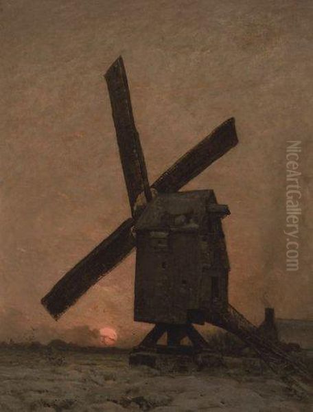 Moulin A Vent Oil Painting by Emile Breton