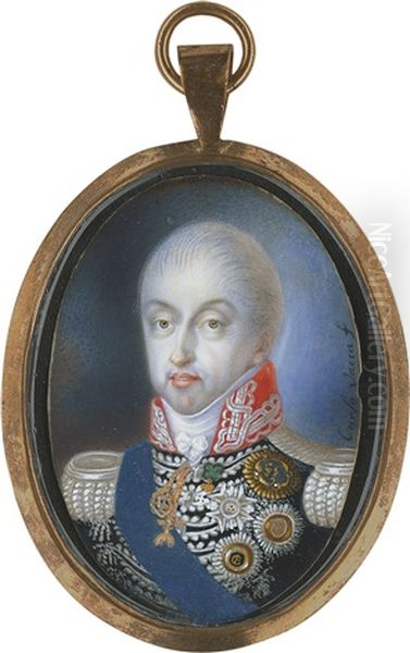 Bildnis Carlo Felice Von Savoyen, Konig Von Sardinien (1765 -1831), In Reich Bestickter Uniform, Mit Den Kleinodien Des Annunziatenordens Und Des Goldenen Vlieses Um Den Hals, Dem Mauritius Und Lazarusorden Und Mit Vier Bruststernen Oil Painting by Carlo Vincenzo Vacca