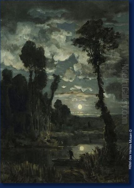 Marais Au Clair De Lune Oil Painting by Emile Breton