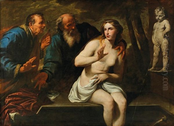 Susanna And The Elders Oil Painting by Andrea Vaccaro