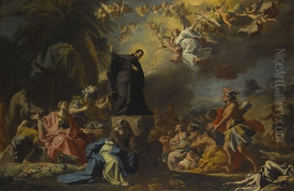 Saint Francis Xavier Preaching To The Four Continents Oil Painting by Domenico Antonio Vaccaro