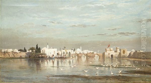 L'arrivee Des Cigognes A Constantinople Oil Painting by Charles Emile Vacher De Tournemine