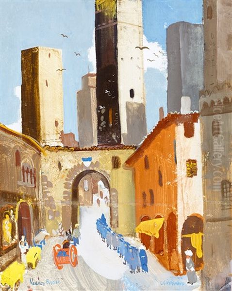 Italian Town (san Gimignano) Oil Painting by Endre Vadasz