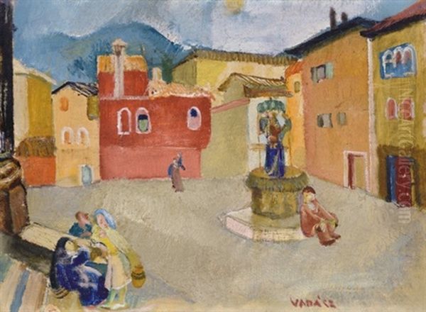 Main-square Of A Small-town Oil Painting by Endre Vadasz