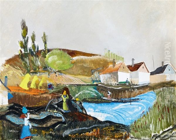 On The Brook-side Oil Painting by Endre Vadasz