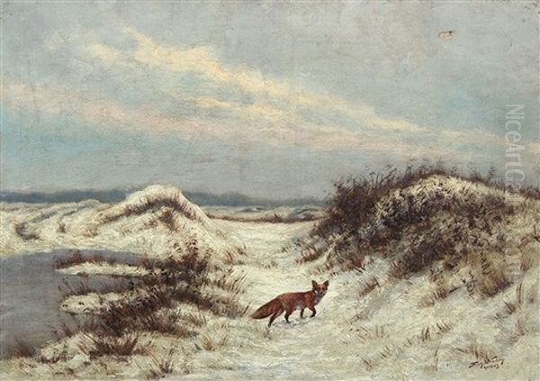 A Fox In A Winter Landscape by Franz De Vadder