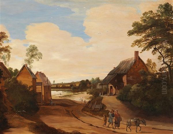 A Flemish Village Oil Painting by Lodewijk De Vadder