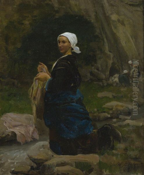 Brittany Washerwoman Oil Painting by Jules Breton