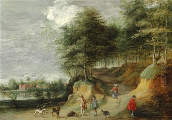 A Hilly Landscape With Shepherds On A Track Oil Painting by Lodewijk De Vadder