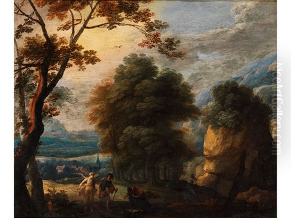 Hugelige Baumlandschaft Mit Szene Aus Dem Alten Testament Oil Painting by Lodewijk De Vadder