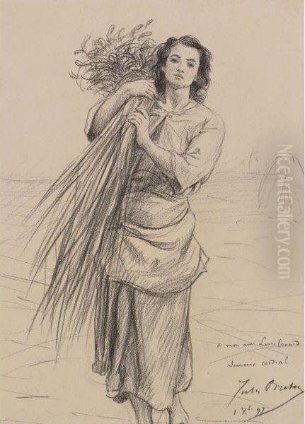 Jeune Glaneuse Portant Une Gerbe Oil Painting by Jules Breton