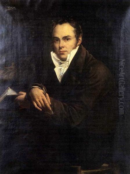 Portrait De Peintre (autoportrait?) Oil Painting by Pierre Antoine Augustin Vafflard