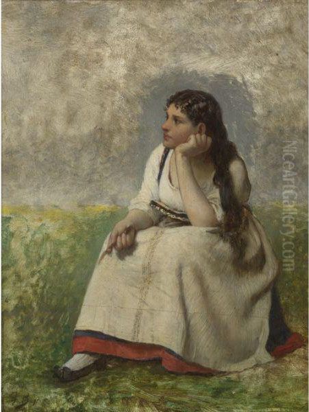 Jeune Fille Pensive Oil Painting by Jules Breton