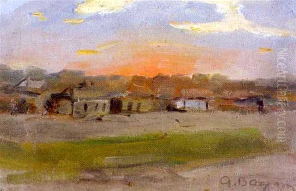 Auringonlasku Kylan Takana (village In Sunset) Oil Painting by Alexandr Ivanovich Vahrameev