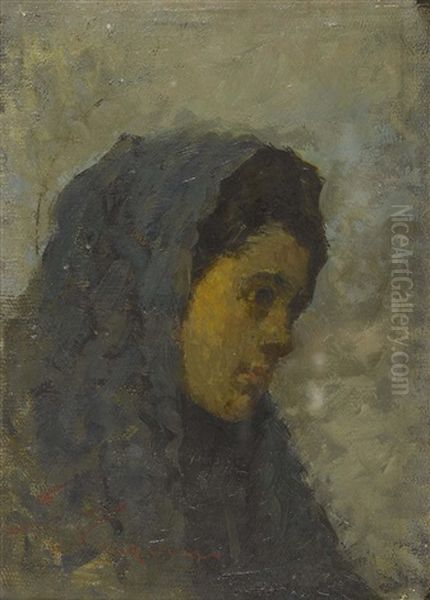 Portrat Einer Jungen Frau Mit Kopftuch Oil Painting by Giuseppe Vaiani