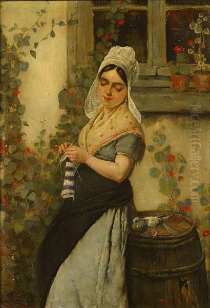 La Couseuse Oil Painting by Jules Breton