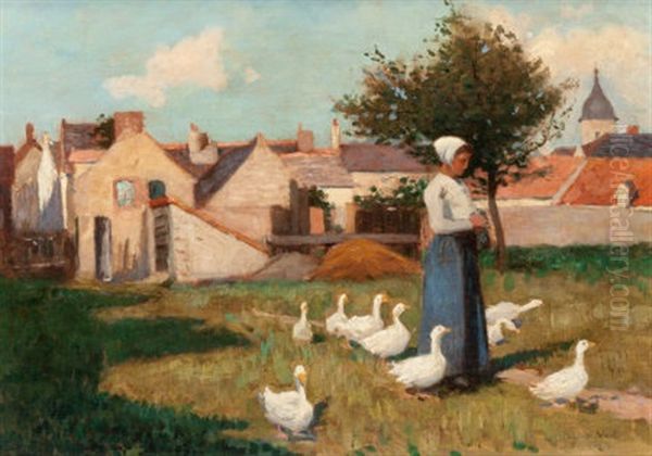 Feeding The Geese Oil Painting by Eugene Lawrence Vail