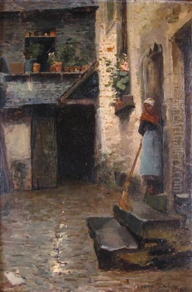 View Of French Street, With Woman In Doorway Oil Painting by Eugene Lawrence Vail