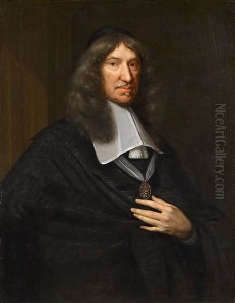 Portrait Of Pieter Van Loon Holding A Medal Oil Painting by Bernard Vaillant