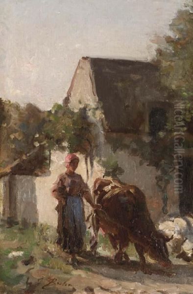 Gardeuse De Vache Oil Painting by Jules Breton